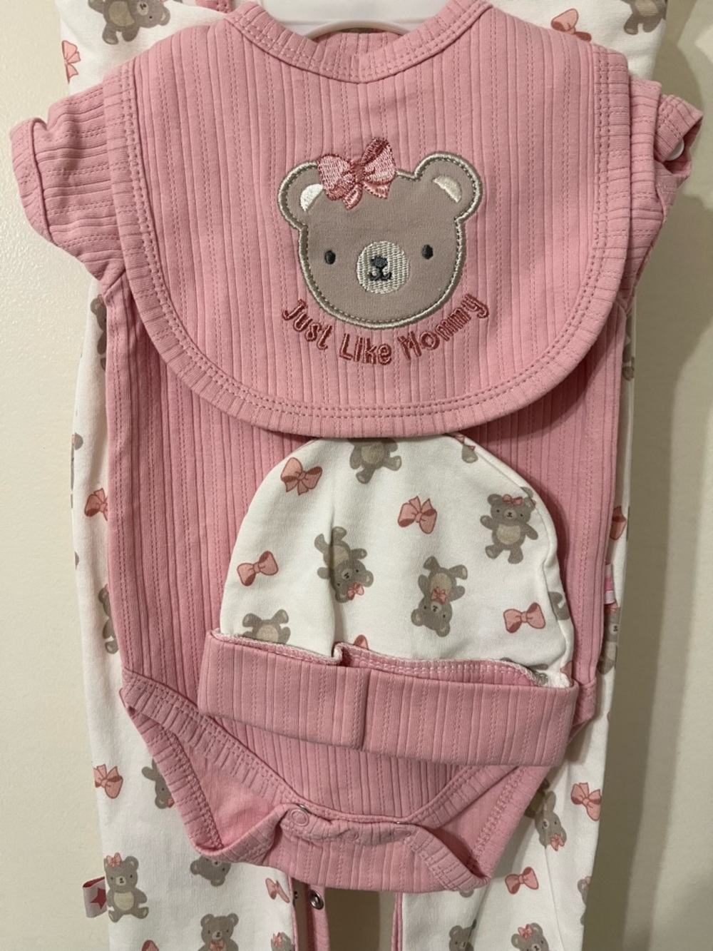 Millie and Myles Pink Baby 4- Piece Set with Bear Applique